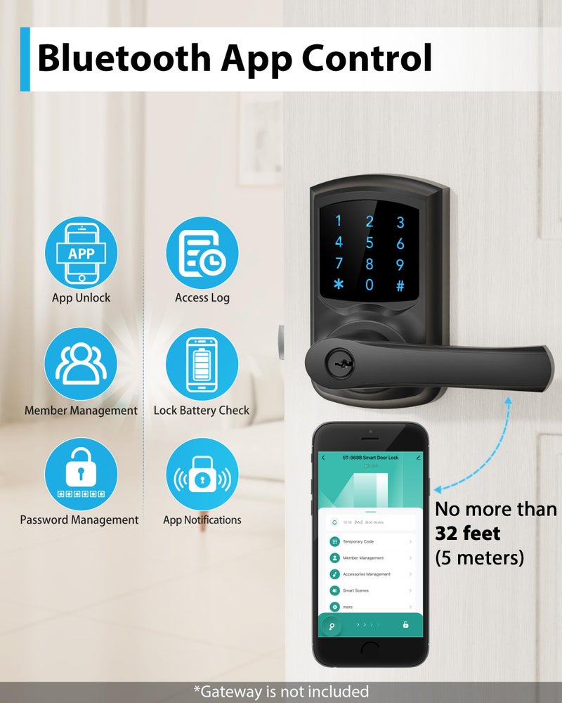 Hidalife Smart Door Lock with Handle  Keyless Entry Digital Lock with Keypad for Front Doors  Touchscreen  One-Touch Toggle  App Control - Image 5